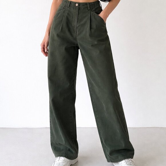 Northern Reflections Pants - NORTHERN REFLECTIONS Pleated Pants 100% Cotton Dark Green Size 6/26